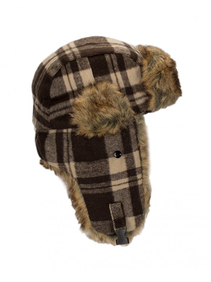 RPI Buffalo Plaid Winter Trooper Hat and Flip Finger Glove Gift Set - Brown & Tan - C0185ORE9WZ