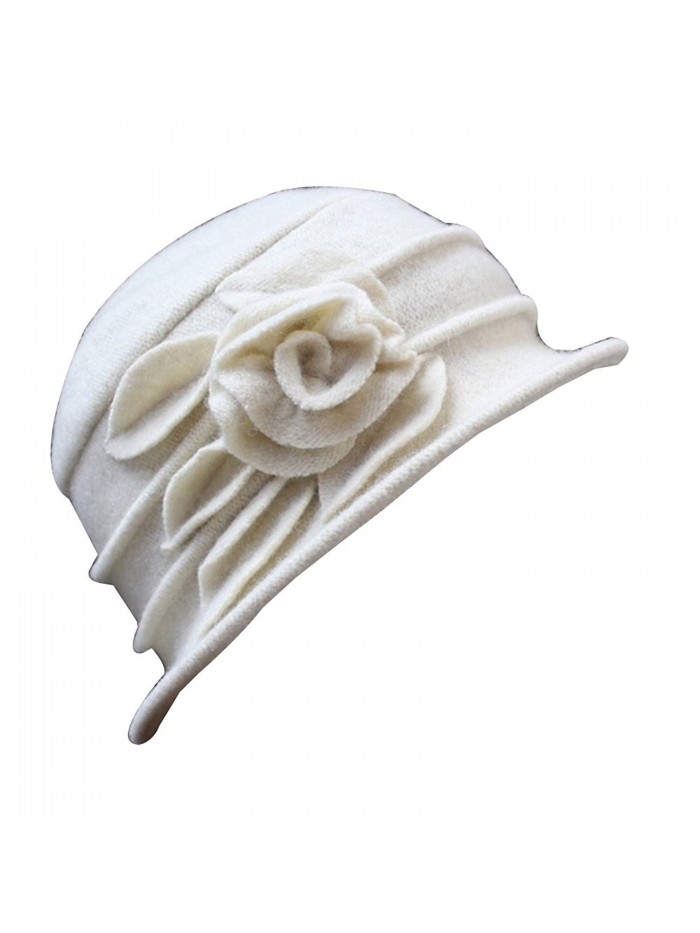 minishop659 Winter Lady Wool Vintage Flower Church Hat - White - CW187HY9ACK