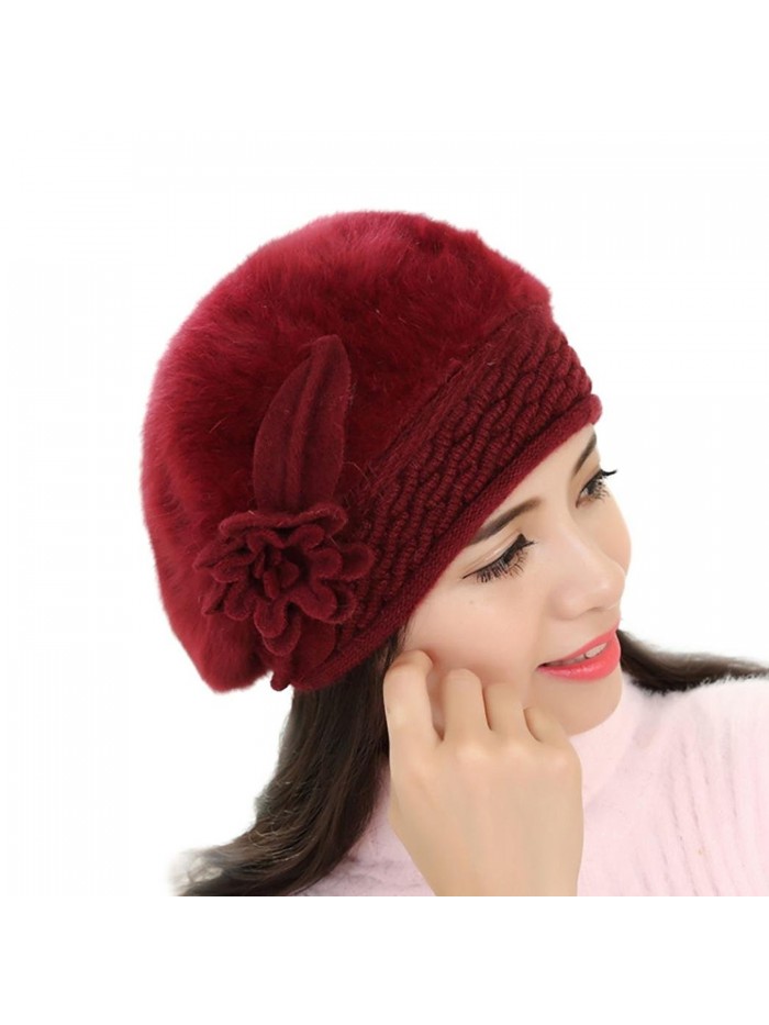 Tuscom New Women Slouch Baggy Winter Warm Soft Knit Crochet Hat - Wine - CL12N7Y6BL1