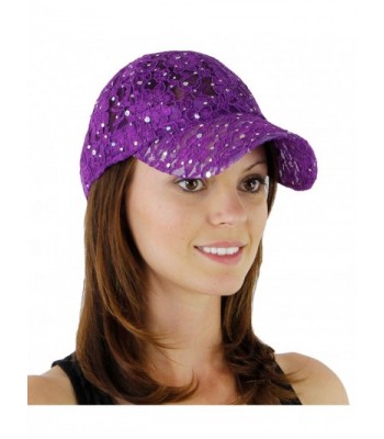 Women's Lace Glitter Sequin Baseball Hat Cap - Purple - C2110CS9UZD