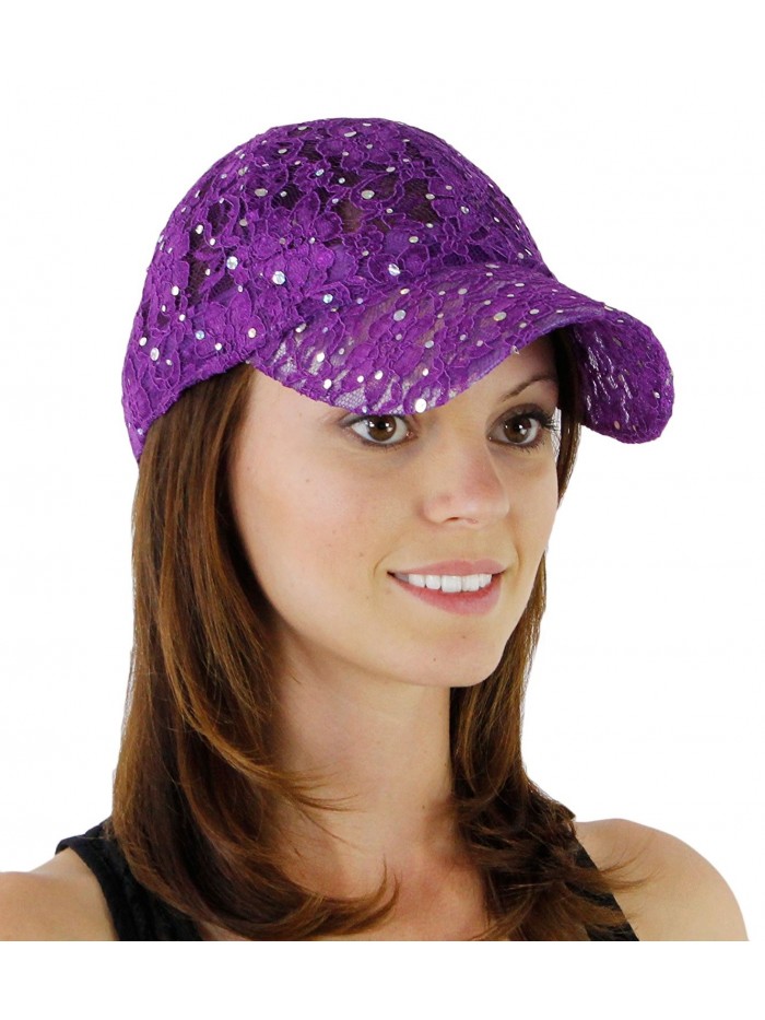 Women's Lace Glitter Sequin Baseball Hat Cap - Purple - C2110CS9UZD