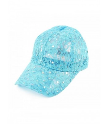 Ladies Pretty Lace Summer Glitter Sparkle Baseball Ball Hat Adjustable - Turquoise - CE11CRYQAIJ