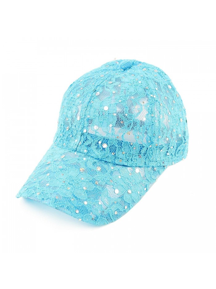 Ladies Pretty Lace Summer Glitter Sparkle Baseball Ball Hat Adjustable - Turquoise - CE11CRYQAIJ