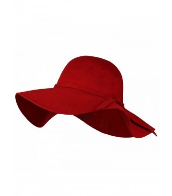 100% Wool Felt Winter Floppy Hat w/ Wide Brim - Vintage Boho Bowler Fedora - Red - CK186GQESZ6