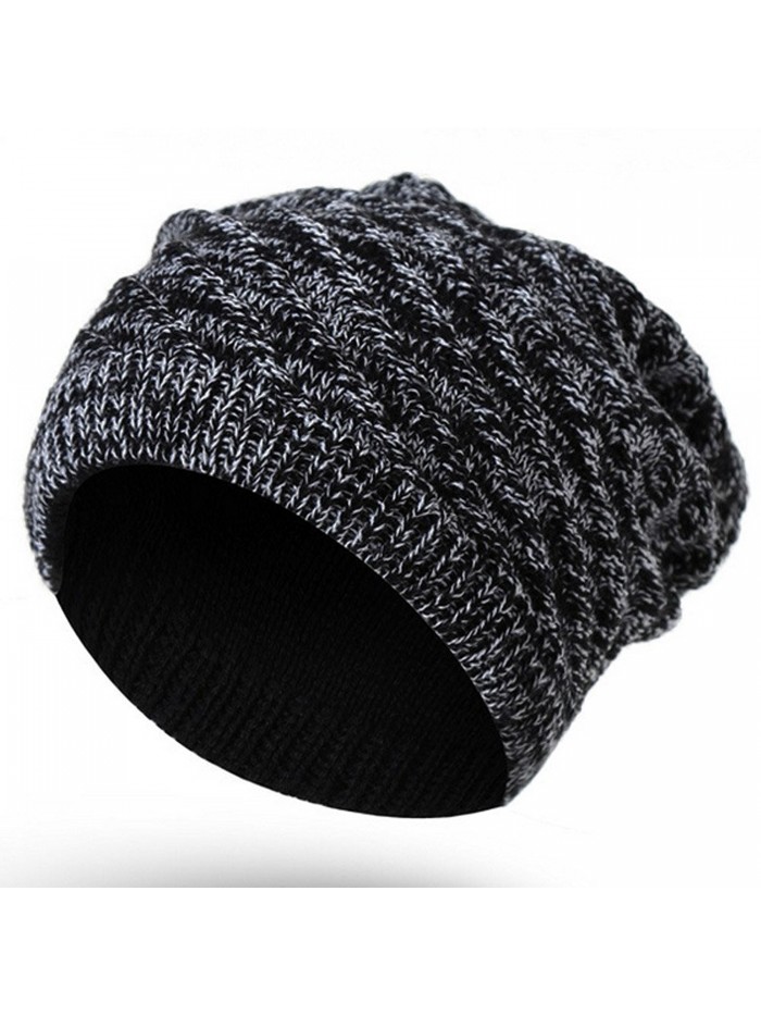 Slouchy Beanie Winter Knit Hat Trendy Warm Soft Stretch Skull Beanie Cap - Black - C7187I8ALE7