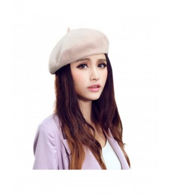 Adults Classic French Beret Hat Winter Wool Artist Plain Beanie Cap - Pink/Adults - CB186AT8QXZ