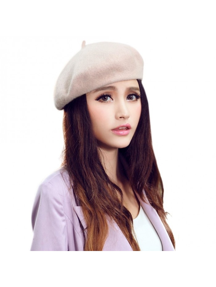 Adults Classic French Beret Hat Winter Wool Artist Plain Beanie Cap - Pink/Adults - CB186AT8QXZ