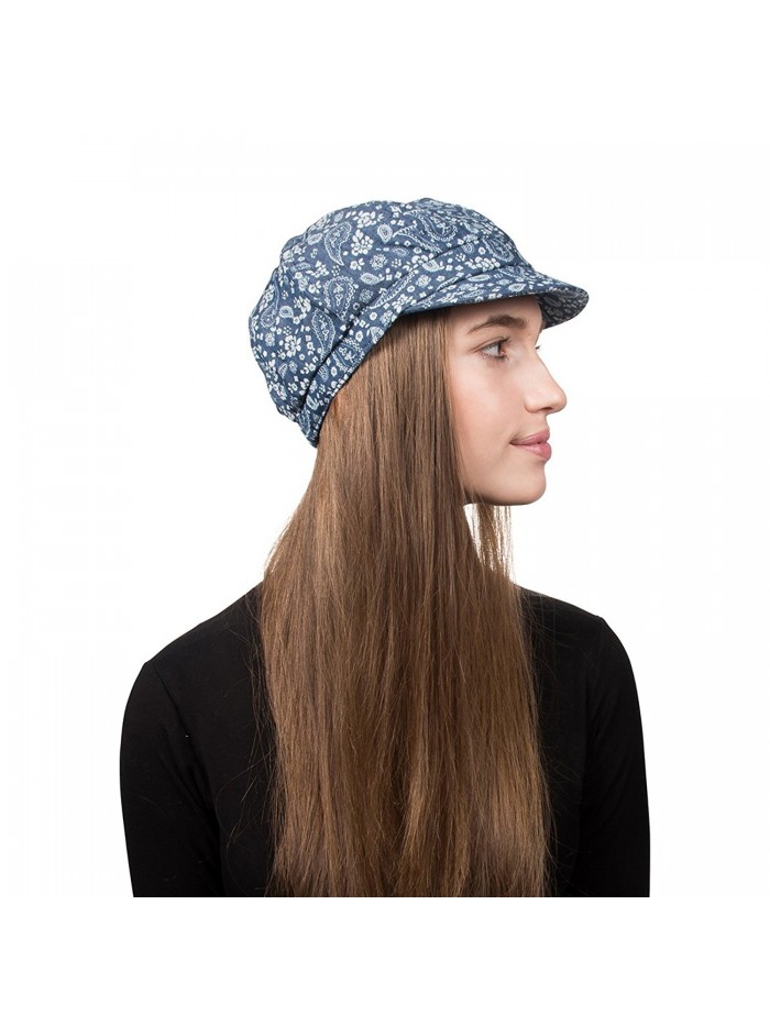 Denim Jeans Ladies Spring Summer Cap with Paisley Floral Pattern - Dark Blue - CC12NVIJ122