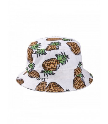 Girls Ladies Headwear Pineapple pattern Wide Rim Flat top fishing Bucket Hat Sun Hat - White - CH17YT2577K