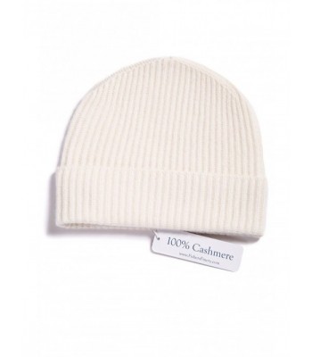 Fishers Finery Women's 100% Pure Cashmere Ribbed Cuffed Hat Ultra Plush - Cream - C111SMWMSDH