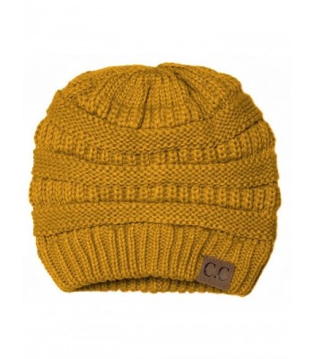 Black Thick Slouchy Knit Oversized Beanie Cap Hat-One Size-Mustard - C511P214T2J