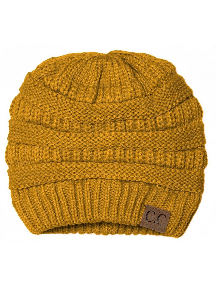 Black Thick Slouchy Knit Oversized Beanie Cap Hat-One Size-Mustard - C511P214T2J