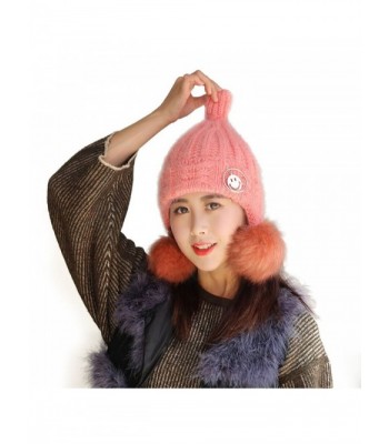 CoolLifes Winter Warm Knitted Beanie Hat Fleece Lining Double Pom Pom Windproof Earflaps Girls Women - Pink - CP1897IN443