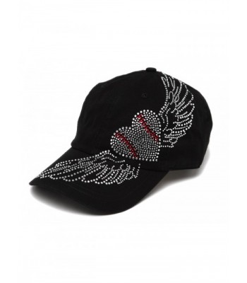 Spirit Caps Women's Baseball Clear Stone Heart Adjustable Cap - Black - CF11LK539CR