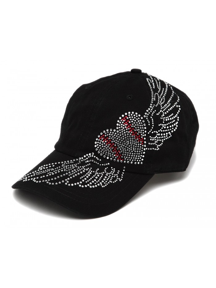 Spirit Caps Women's Baseball Clear Stone Heart Adjustable Cap - Black - CF11LK539CR