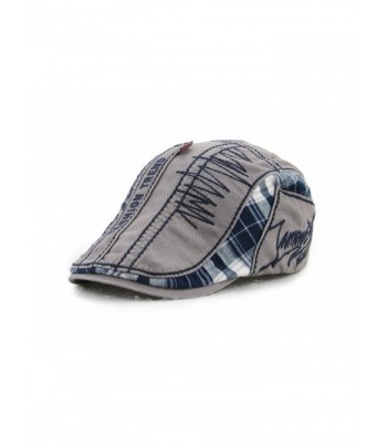 Unisex Letters Embroidery Plaid Beret Hat Casquette Flat Visor Newsboy Cap - Grey - C21884LD4CM