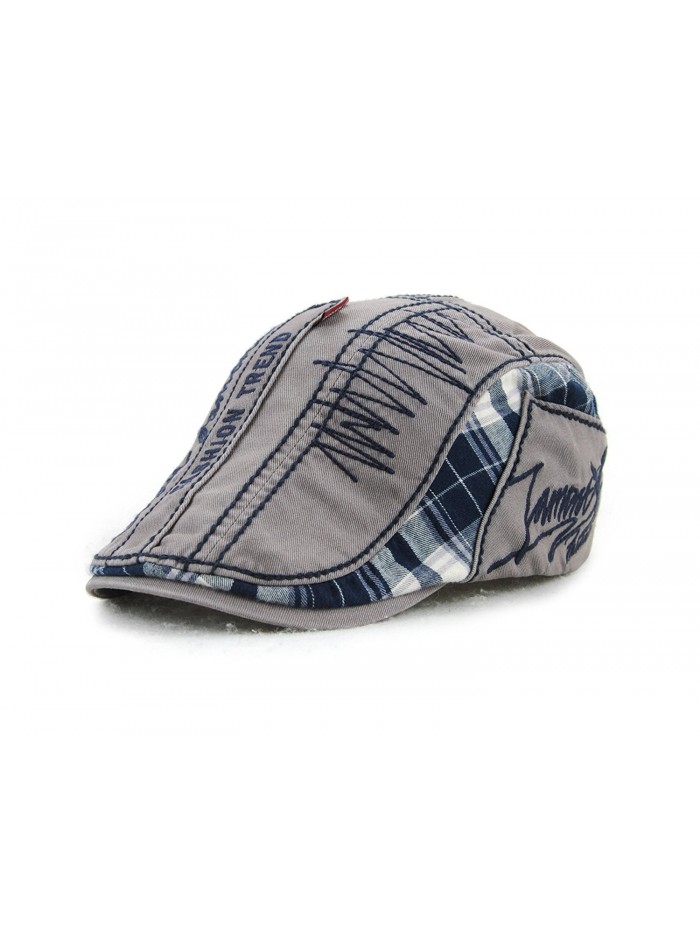 Unisex Letters Embroidery Plaid Beret Hat Casquette Flat Visor Newsboy Cap - Grey - C21884LD4CM