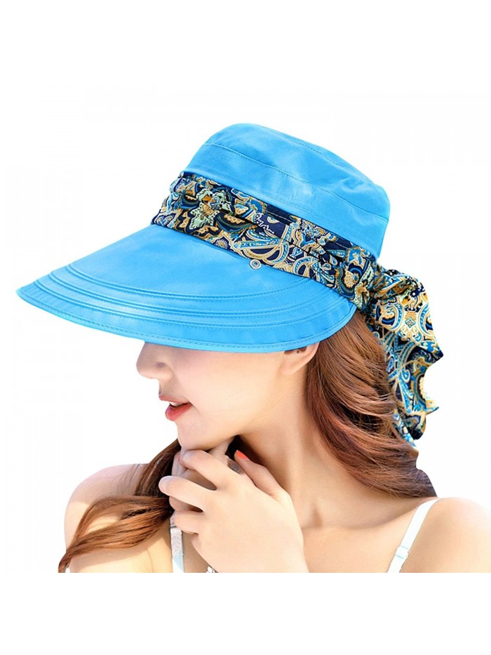 ABLE Wide Brim Cap Visor Hats UV Protection Sun Hats With Neck Cover For Women - Blue - CW183ISOAKU