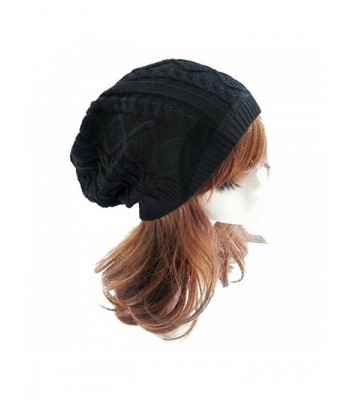 FuzzyGreen Slouchy Twist Oversized Chunky Soft colorful Knitted Juniors Beanie Woman Cap Hat - Black - CW183W7T7CH