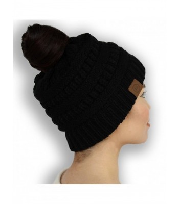 All Glamour Womens All Season High Bun Ponytail Beanie Messy Bun Beanie Multi Color Ribbed Hat Cap - Black - CT1892HLKZZ