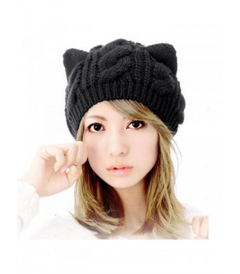 Women Hat - Knit Faux Fur Beanie Cat Ears Hat Caps for Women - C2188YG4E4U