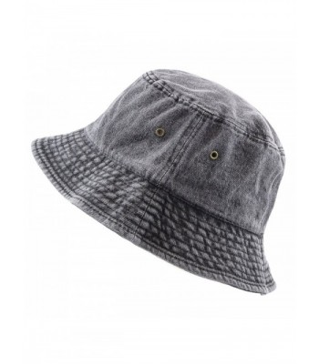 The Hat Depot High Quality Washed Cotton Denim Bucket Hat - Black - C312IR9HHFD