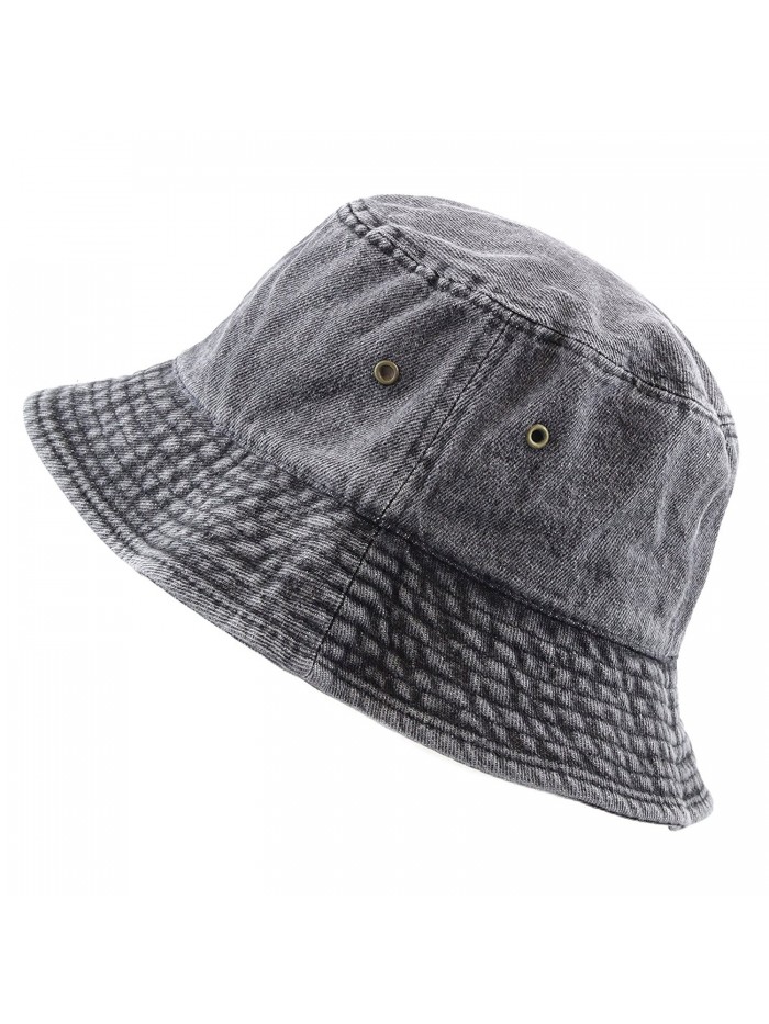 The Hat Depot High Quality Washed Cotton Denim Bucket Hat - Black - C312IR9HHFD