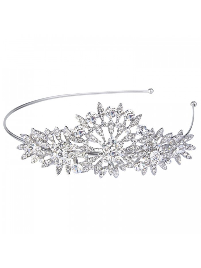 EVER FAITH Austrian Crystal Elegant Wedding Flower Leaves Hair Band Headpiece Clear Silver-Tone - CV124BEXWAB