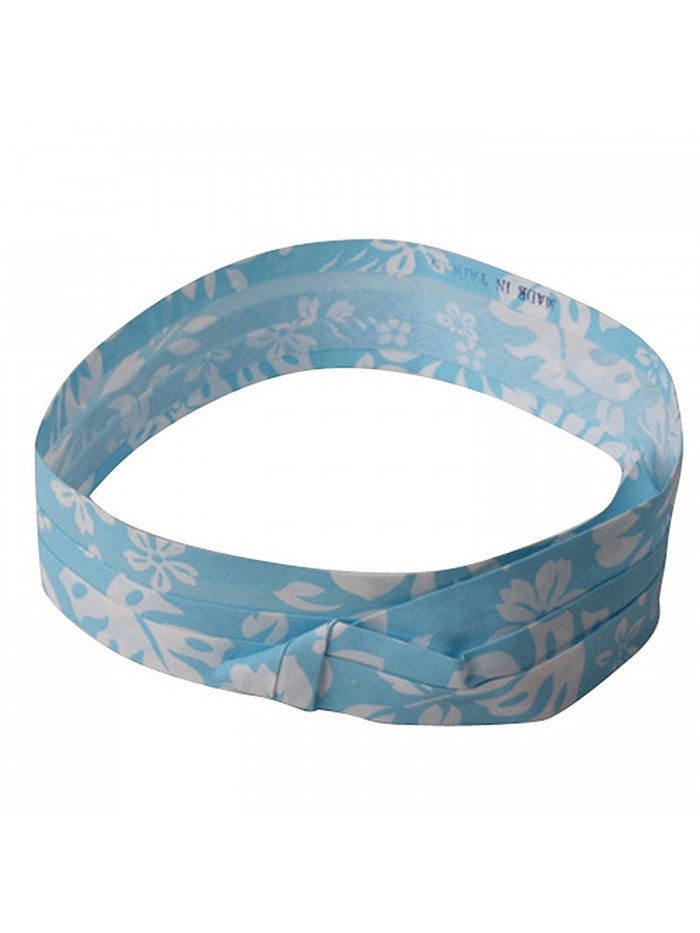 Pleated Fabric Print Hat Band - R Hawaiian Flower Light Blue - C011174WY59