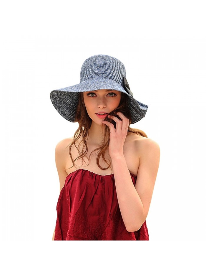 Kekolin Womens Straw Hat Floppy Foldable Roll up Beach Cap Sun Hat - Blue - CC180GE8Y8I