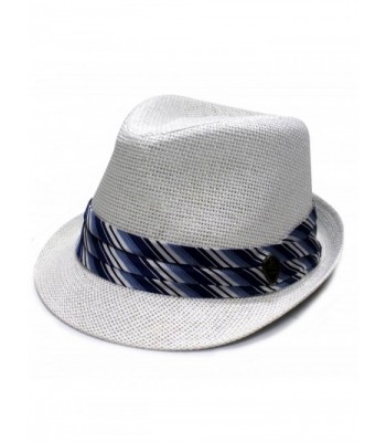 City Hunter Pms430 Pamoa Plain Straw with Colored Stripe Trim Summer Fedora (3 Colors) - White - CX11L1NWX2F