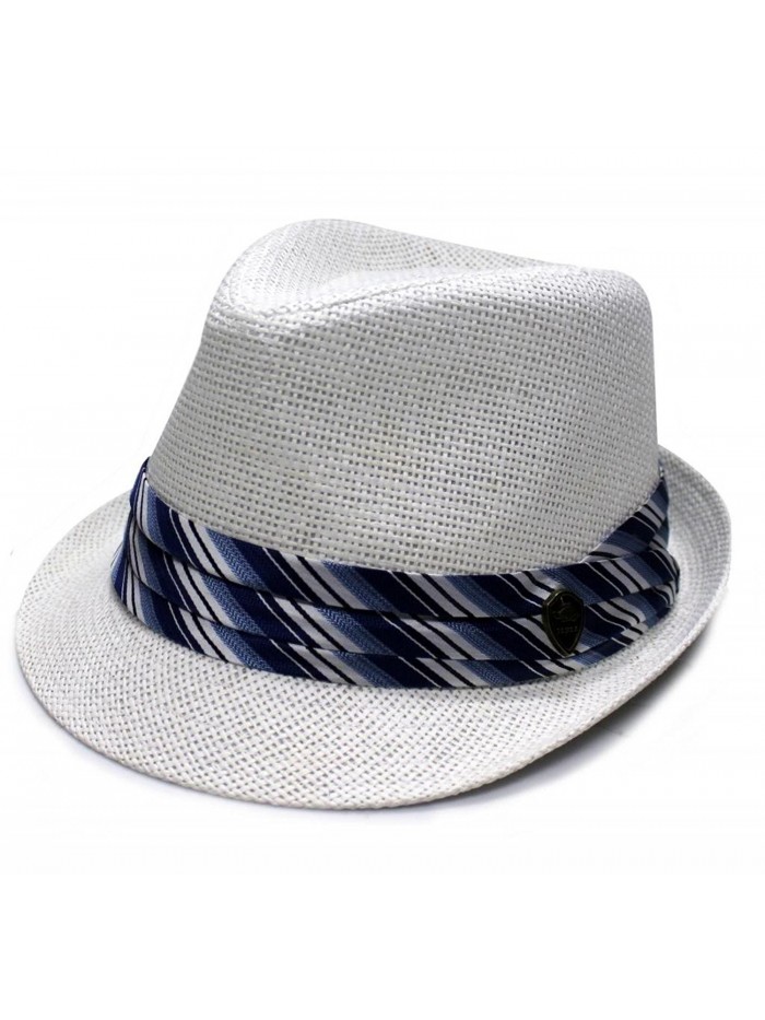 City Hunter Pms430 Pamoa Plain Straw with Colored Stripe Trim Summer Fedora (3 Colors) - White - CX11L1NWX2F