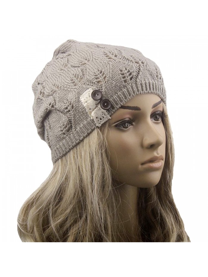 HANYI Leaves Hollow Out Knitting Hat - Gray - CJ12MAV0U9F