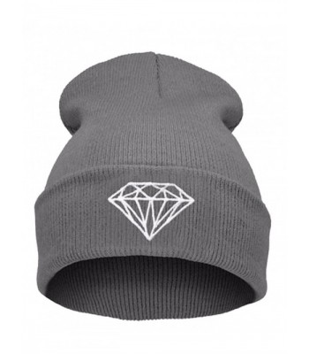 GAMT Unisex Foldable Knitted Diamond Printed Pattern Beanie Soild Color - Grey - CK12LP8NT0P