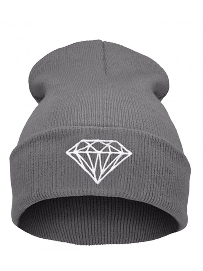 GAMT Unisex Foldable Knitted Diamond Printed Pattern Beanie Soild Color - Grey - CK12LP8NT0P