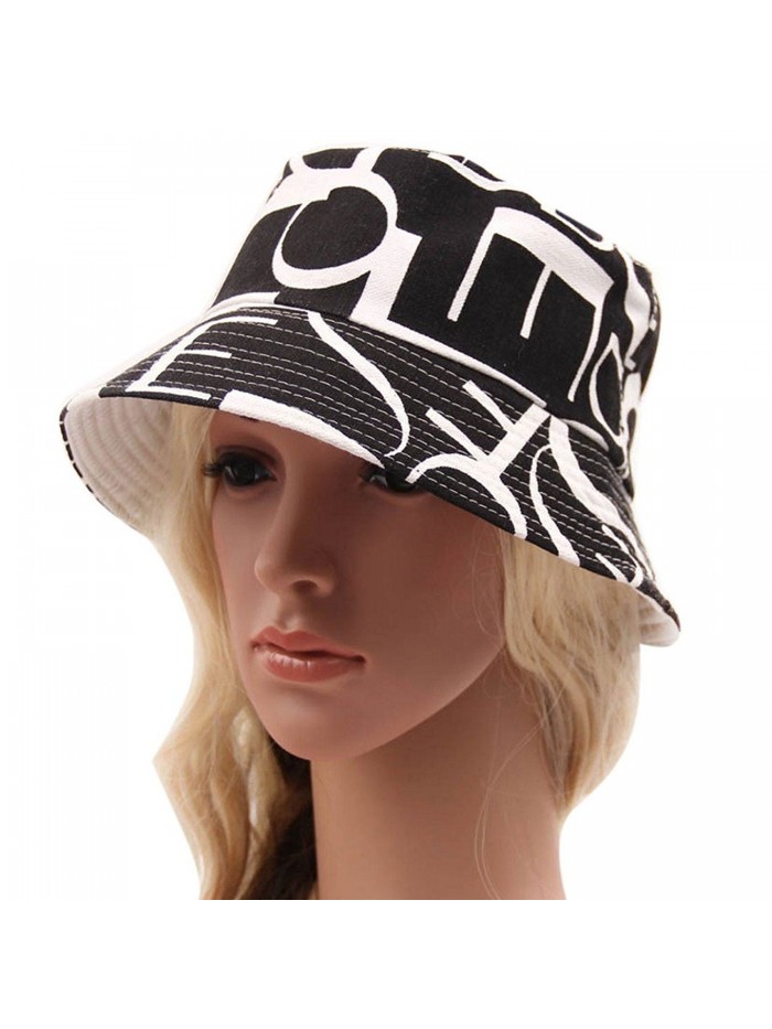 DZT1968(TM)Women Sun Bucket Hat Bohemian Style Printing Stripe Lattice Cap (A) - CV11AS6MDLL