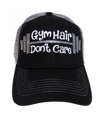Glitter "Gym Hair Don't Care" Black/Grey Trucker Cap Hat Fitness - Silver Glitter - CW12GU4BGE5