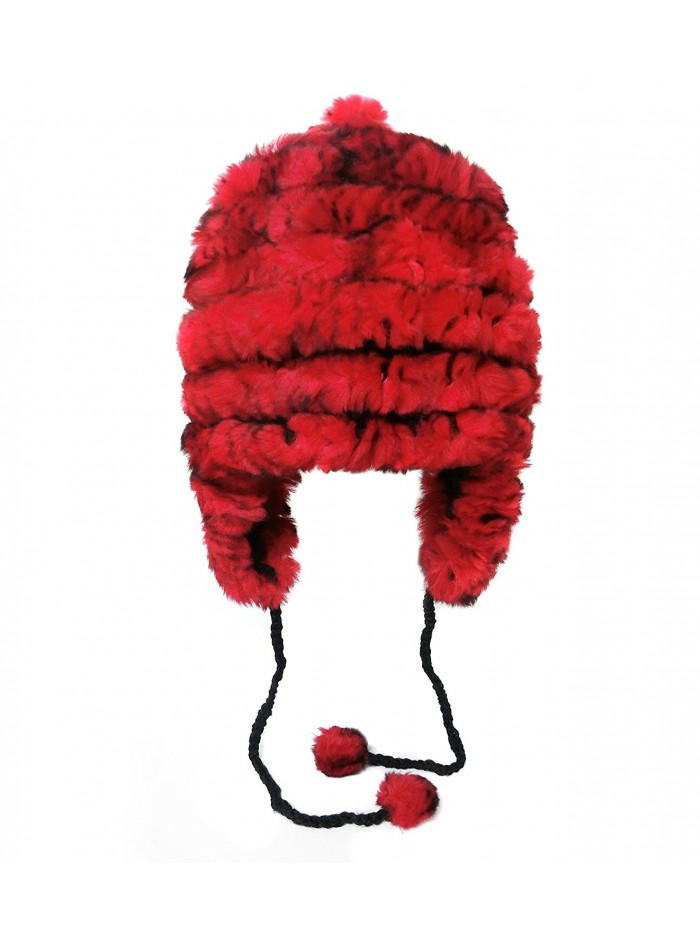 Onmygogo Rabbit Hair Knitted Winter Bomber Hat for Women- Plush Warm Elastic Headwear with Thick Lining - Red - CA186WR4O8E