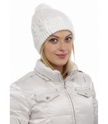 Women Warm Winter Thick Slouchy Knit Hat With Pom Pom - White - CC124I3SXXH