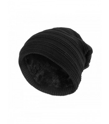 SANDALUP Unisex Trendy Slouchy Beanie Soft Lining Knit Hat Skull Cap - Black - CK187ECT9L6