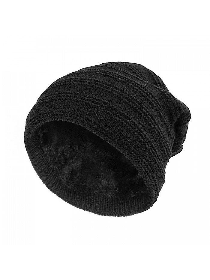 SANDALUP Unisex Trendy Slouchy Beanie Soft Lining Knit Hat Skull Cap - Black - CK187ECT9L6