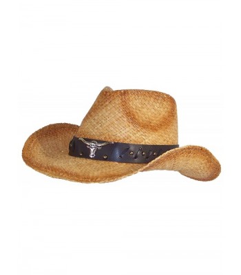 Stone Age Adult Straw Cowboy Hat W/Band W/Large Metal Longhorn (One Size) - C812EP5568X