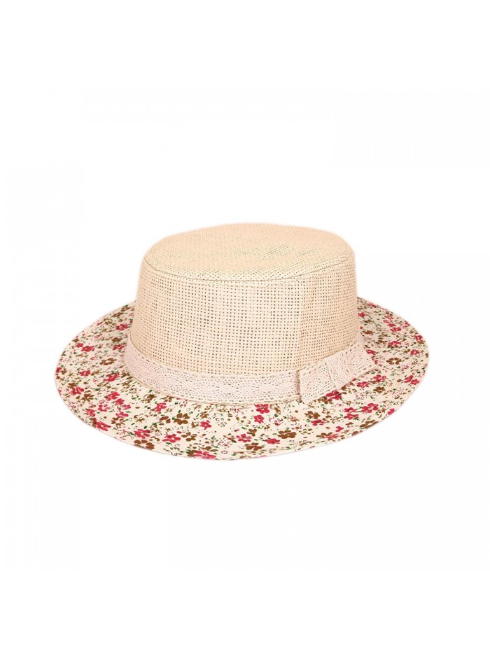 Lace Band Floral Brim Porkpie Straw Hat - C311KYEV5KD