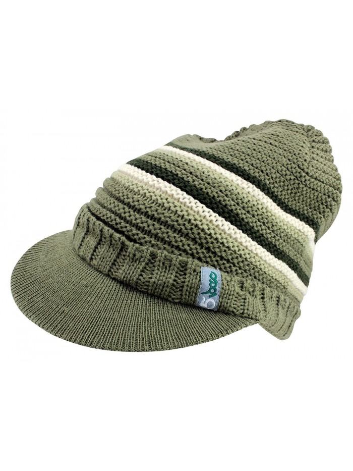 Enimay Men's Women's Visor Beanie Cap Warm Winter Hat Knitted Bill Soft Fuzzy - Olive - CO12CH162HB