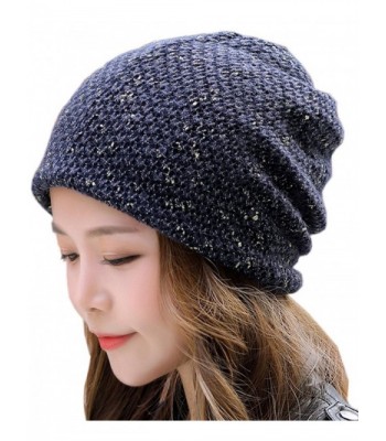 Womens Ponytail Skull Cap Beanie Hat TURBANS HairWrap Head Scarf Broken Hole HairWrap Stretch - Navy Blue - C3186SXUEDA