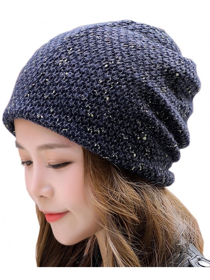 Womens Ponytail Skull Cap Beanie Hat TURBANS HairWrap Head Scarf Broken Hole HairWrap Stretch - Navy Blue - C3186SXUEDA