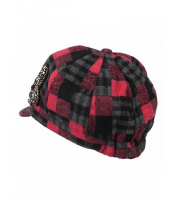 Plaid Newsboy Cap Beaded Butterfly