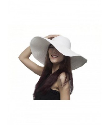 Bigood Women Wide Brim Large Summer Sun Beach Hat Straw Cap 56cm - White - CT11JX3FJXZ