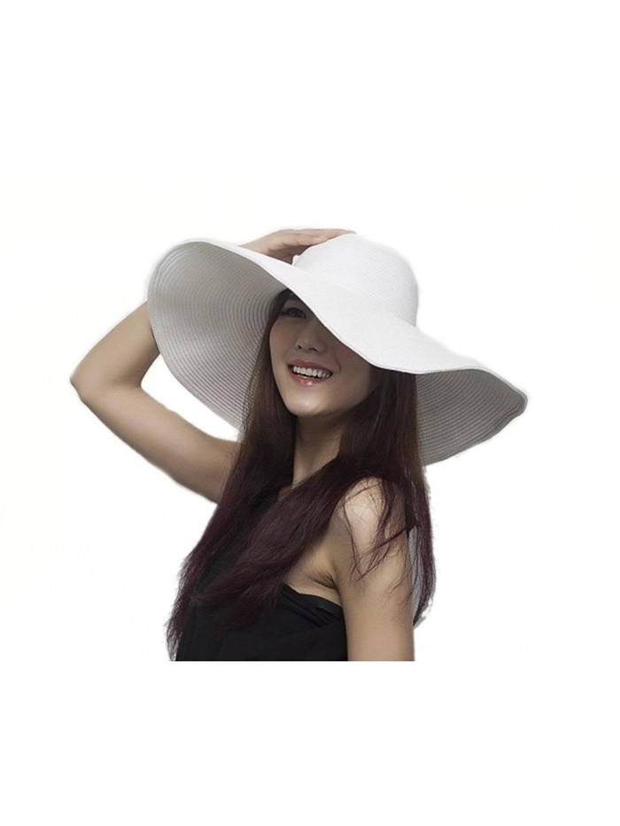Bigood Women Wide Brim Large Summer Sun Beach Hat Straw Cap 56cm - White - CT11JX3FJXZ