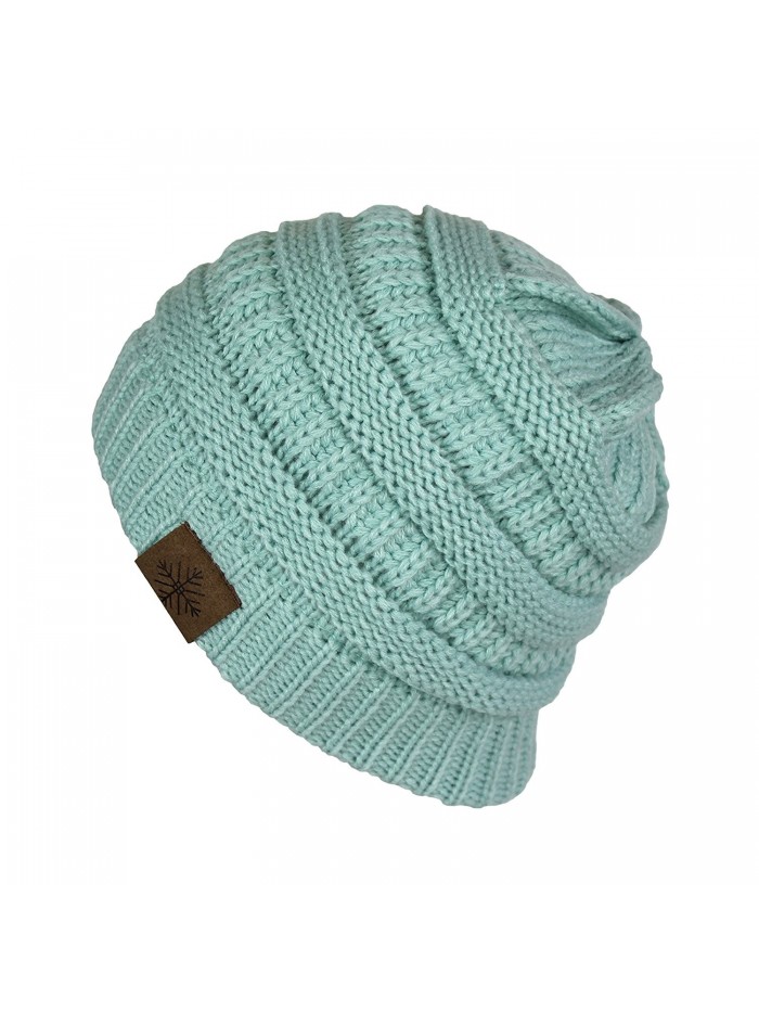 Elliott and oliver Co. Classic Chic Stretchy Cable Knit Beanie Winter Hat- Slouch Acrylic Snow and Ski Cap - Mint - C6186C8229O